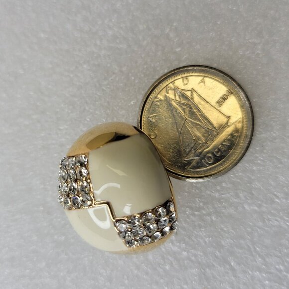 White And Gold Oval Earrings with Clear Crystals Small White Earrings - Picture 8 of 9